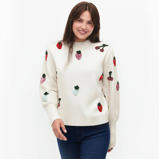 Strawberry Crochet Knit Sweater Pullover Women Half High Collar Long Sleeve Tops Knitwear Spring Stylish Fashion Chic Jumpe eprolo