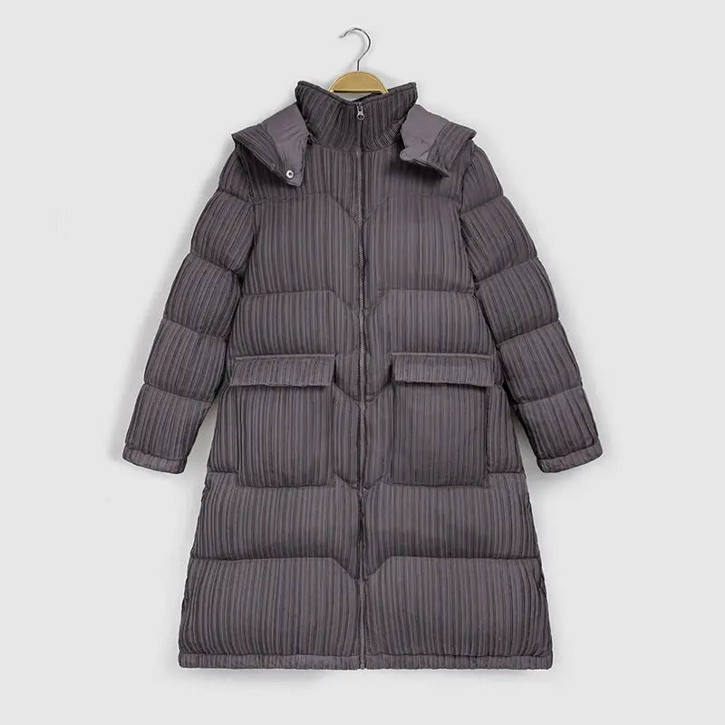 Women's Mid-Length Knee-Length Korean Style Hooded Down Jacket with White Duck Down Collar eprolo