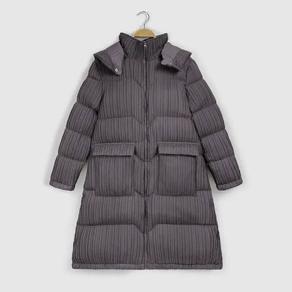 Women's Mid-Length Knee-Length Korean Style Hooded Down Jacket with White Duck Down Collar eprolo