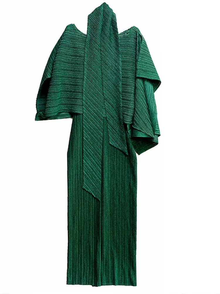 Two Pieces Pleated Skirt Set For Women Batwing Sleeves Loose Top With Long Length Skirts Female Elegant Clothing eprolo