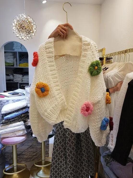 Long Sleeve Jumper Mesh Outwear Sweet Flower 3D Loose Cardigan for Women Autumn Winter Cute Floral Sweater Jacket eprolo