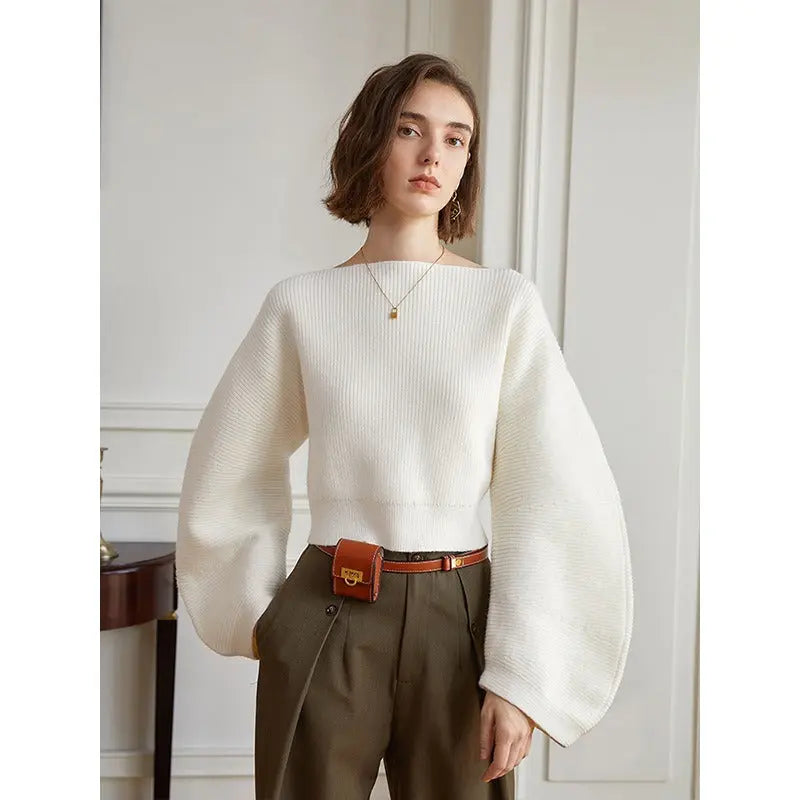 Spring Women Knitted Pullover Sweater Streetwear Boat Neck Long Sleeve Cropped Tops Fashion Red And White eprolo