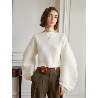 Spring Women Knitted Pullover Sweater Streetwear Boat Neck Long Sleeve Cropped Tops Fashion Red And White eprolo