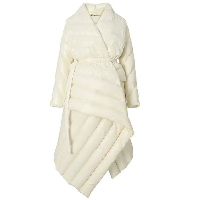 AEL Belt Down Jacket Women Winter Irregular Long Coat Fashion Parka Lady Streetwear High Quality eprolo