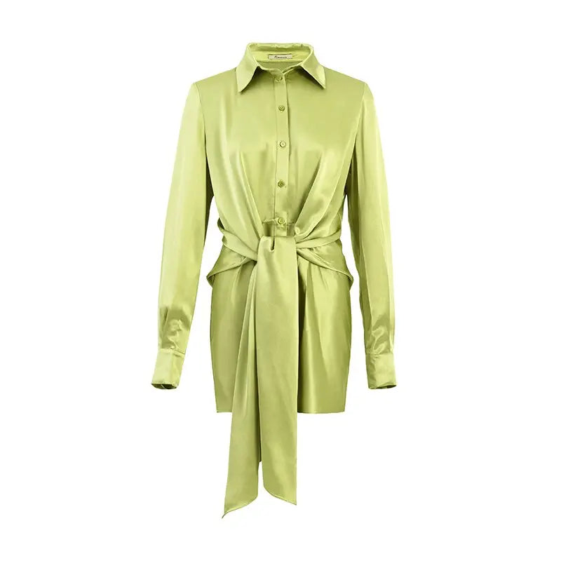 AEL New Women Satin Shirt Mini Dress Summer Casual Loose Elegant Party Belt One Piece Clothes Vestidos Streetwear eprolo