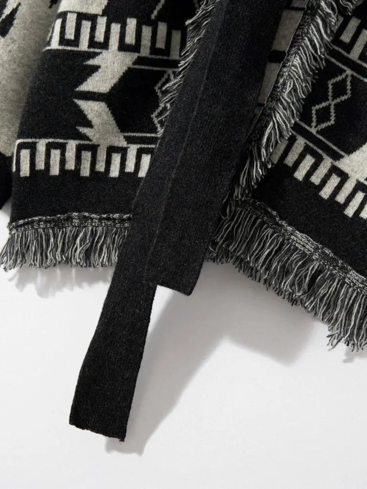 Retro tassel cashmere cardigan women's V-neck knitted cardigan sweater jacket medium long style eprolo