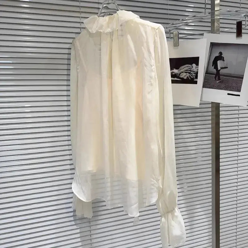 Autumn New Blusas Mujer Three-Dimensional Flower Pleated Lace Elegant Chiffon Blouse Solid Color Shirt For Women's Clothes eprolo