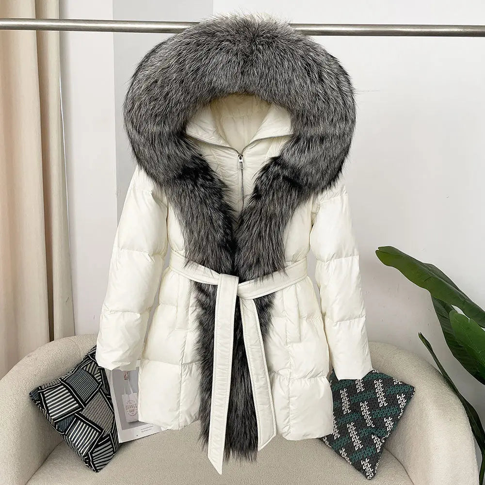 Hooded down jacket women's fox fur collar eprolo