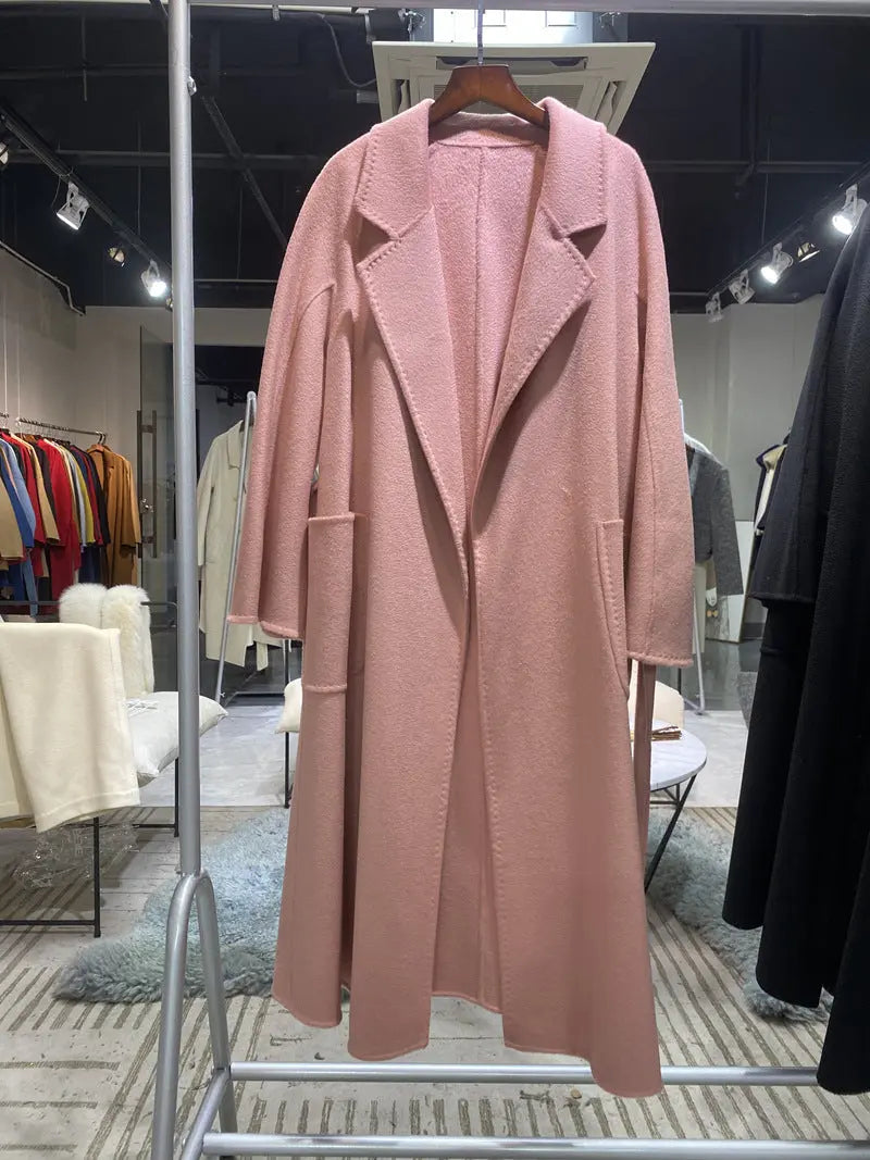 Water ripple double-sided cashmere coat high-end bathrobe wool coat windbreaker for women eprolo