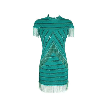 Vintage Sequin Fringe Dress - Beaded Fringe Cocktail Dress for Party eprolo