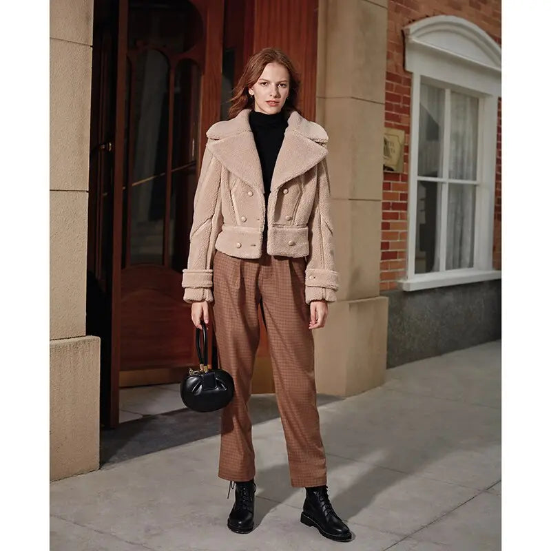 Lapel Warm Locomotive Fur One-Piece Lamb Wool Coat In Winter eprolo