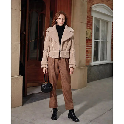 Lapel Warm Locomotive Fur One-Piece Lamb Wool Coat In Winter eprolo