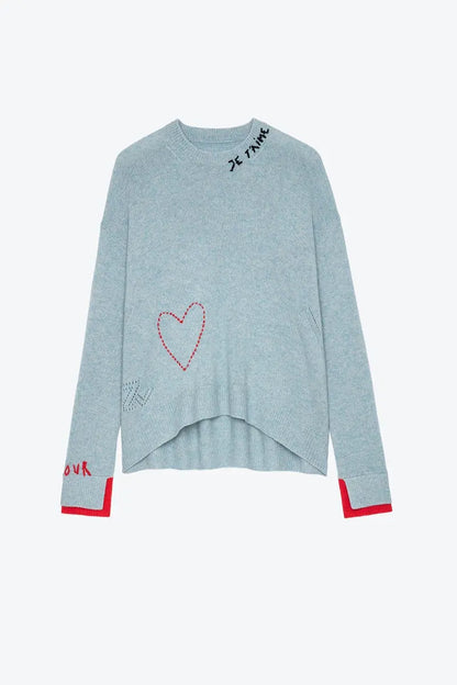 Letter Love Embroidered Embroidered Handmade Hooked Cashmere Knitted Sweater Female eprolo