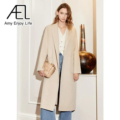 Wool Slim Fit Coat Autumn and Winter New Medium Long Lace up Vintage Slouchy Woolen Coat eprolo