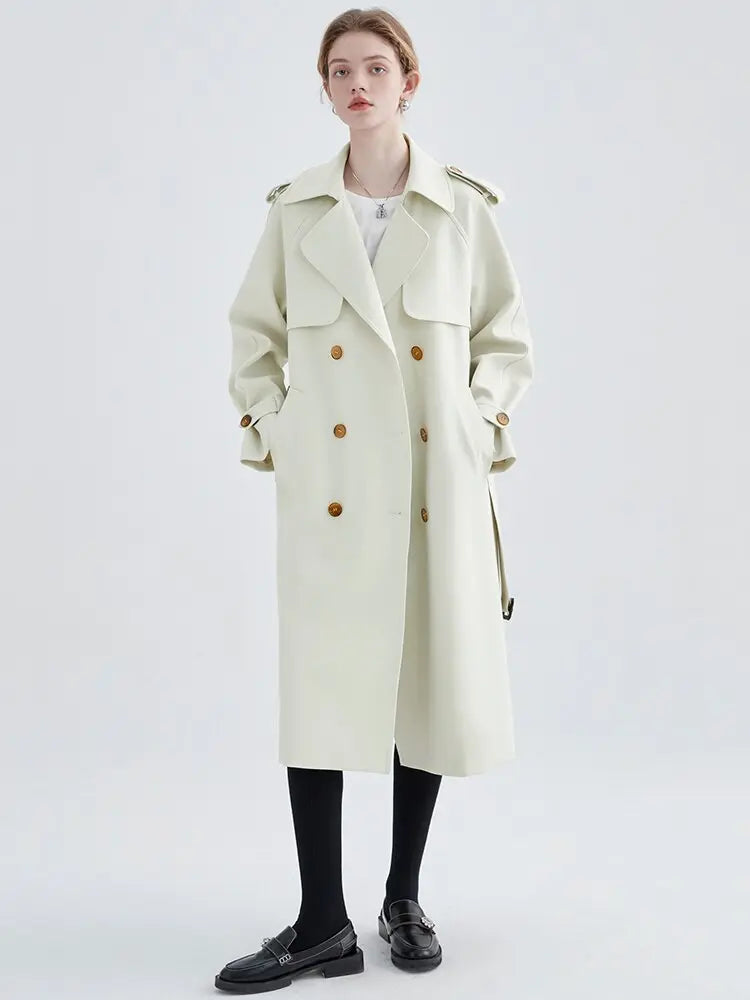 Women White Elegant Big Size Trench New Lapel Long Sleeve Loose Fit Windbreaker Fashion Tide Spring Autumn eprolo