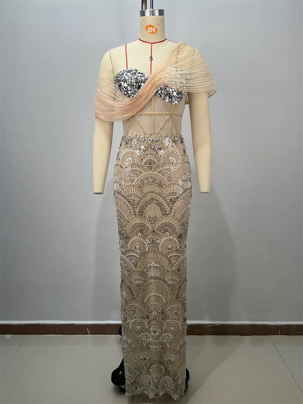 Sexy Design Mesh Sleeveless Fitted Sequined Long Length Bodycon Party Wholesale Women's Dress eprolo