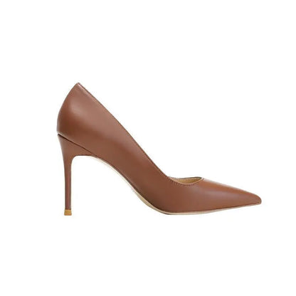 Tikicup Solid Khaki Brown Matte Women Pointed Toe Stiletto High Heels Slip On OL Dress Shoes Elegant Ladies Formal Pumps eprolo