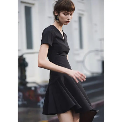 Autumn Dress Women Fashion Sexy Black Flounce Dress Short Sleeve Elegant Celebrity Mini Party Dress eprolo