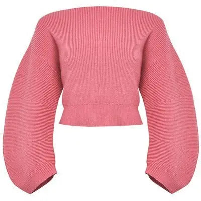 Spring Women Knitted Pullover Sweater Streetwear Boat Neck Long Sleeve Cropped Tops Fashion Red And White eprolo