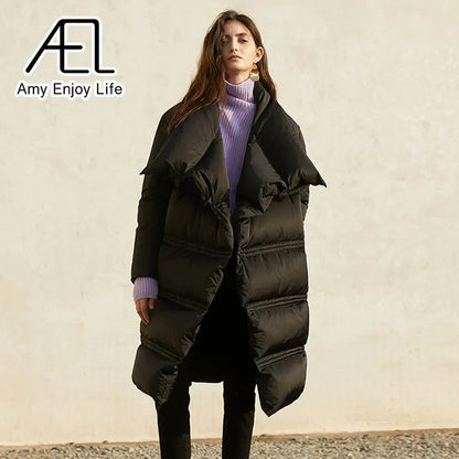 Autumn And Winter New Medium And Large Lapel Warm Thick Down Jacket eprolo