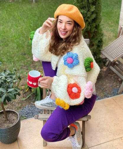 Long Sleeve Jumper Mesh Outwear Sweet Flower 3D Loose Cardigan for Women Autumn Winter Cute Floral Sweater Jacket eprolo