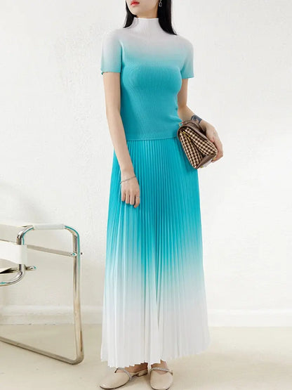 New Pleated Temperament One Size Gradient Color Super Elastic All-Match Top Skirt Waist Large Size Suit eprolo