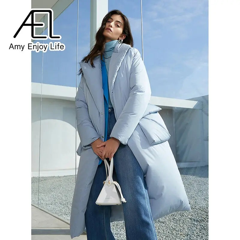 Autumn And Winter Solid Color Thickened Long Lapel Street Shot Down Jacket Women eprolo