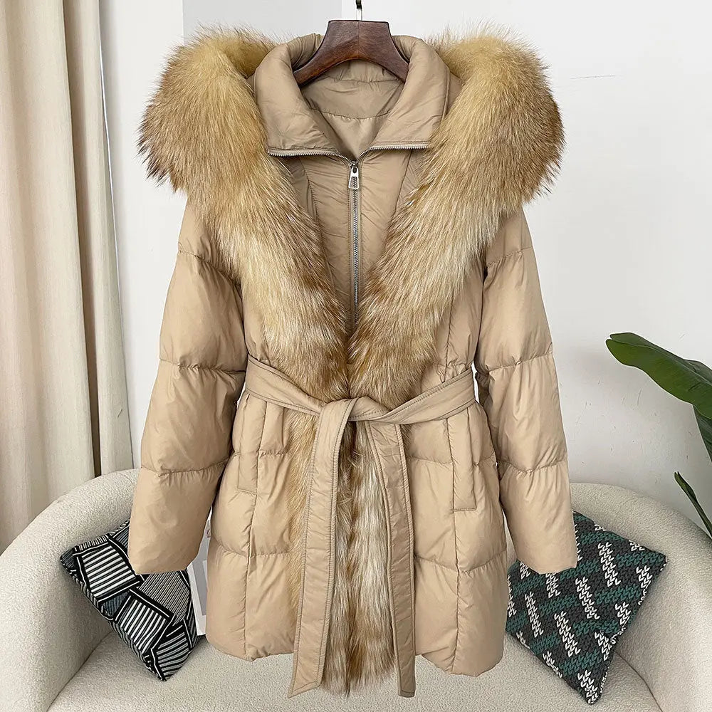 Hooded down jacket women's fox fur collar eprolo