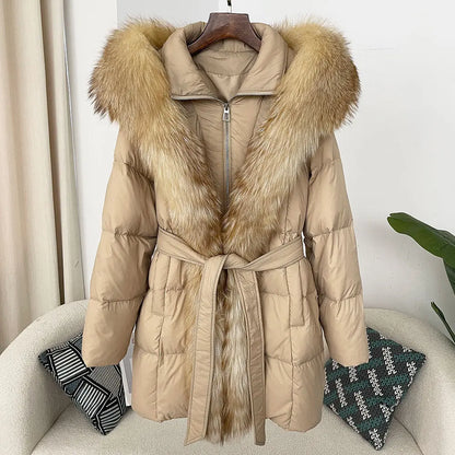 Hooded down jacket women's fox fur collar eprolo