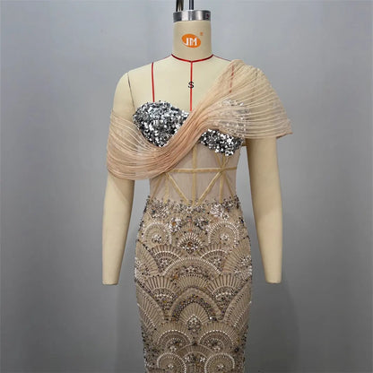 Sexy Design Mesh Sleeveless Fitted Sequined Long Length Bodycon Party Wholesale Women's Dress eprolo