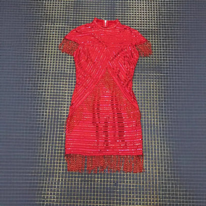 Vintage Sequin Fringe Dress - Beaded Fringe Cocktail Dress for Party eprolo
