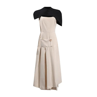 French Elegance Royal Style Long Dress Shoulder Cape Sleeveless Design Waist-Cinching Irregular Hem Women's Dress eprolo