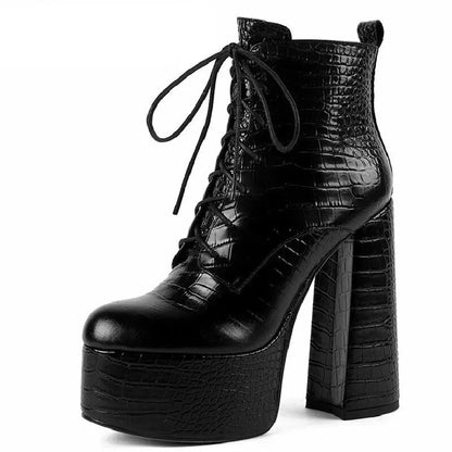 Elegant Mature Women Ankle Boots Cross-Tied Platforms Genuine Leather High Heels Party Office Autumn Winter Shoes eprolo