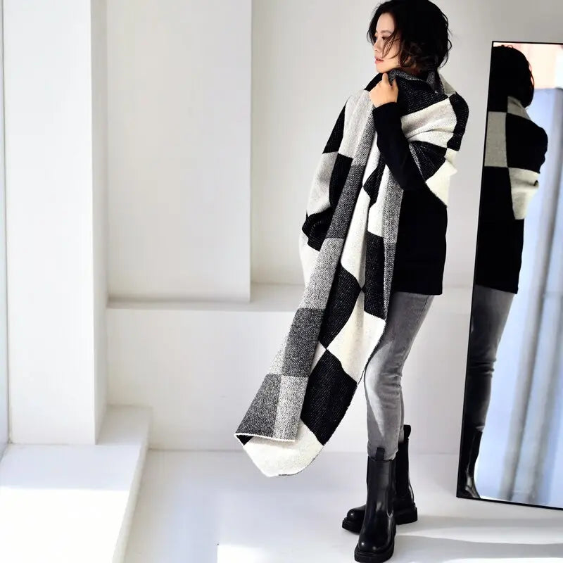 Korean Fashion Grid Wool Blended Long Section Comfortable Warm Scarf Big Shawl eprolo