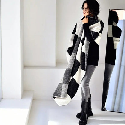 Korean Fashion Grid Wool Blended Long Section Comfortable Warm Scarf Big Shawl eprolo