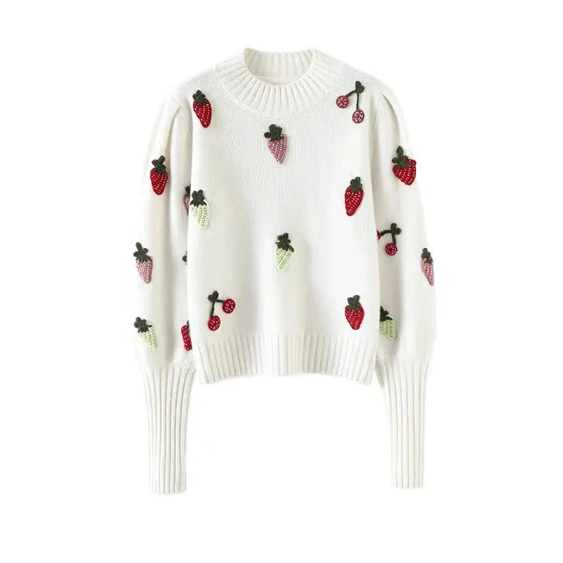 Strawberry Crochet Knit Sweater Pullover Women Half High Collar Long Sleeve Tops Knitwear Spring Stylish Fashion Chic Jumpe eprolo