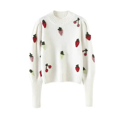 Strawberry Crochet Knit Sweater Pullover Women Half High Collar Long Sleeve Tops Knitwear Spring Stylish Fashion Chic Jumpe eprolo