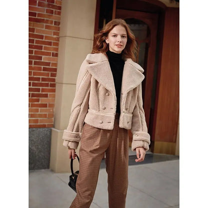 Lapel Warm Locomotive Fur One-Piece Lamb Wool Coat In Winter eprolo
