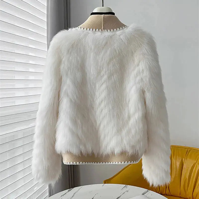 Fur Car Stripe Fur Coat For Women's Winter Lapel High-End Short Double-Sided Woolen Fashion Cardigan Thick Top Short eprolo