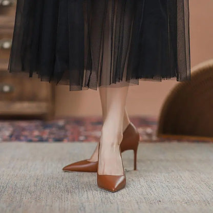 Tikicup Solid Khaki Brown Matte Women Pointed Toe Stiletto High Heels Slip On OL Dress Shoes Elegant Ladies Formal Pumps eprolo