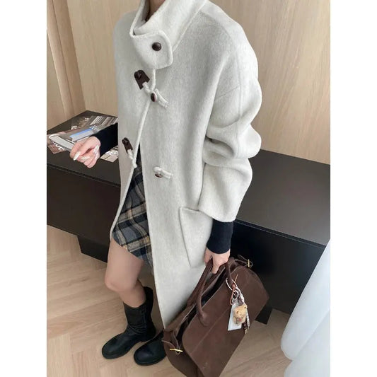 Southern Compass Re-interpret Classic Elegant Relaxed Vintage Stand Collar Wool Double-Faced Coat eprolo