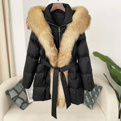 Hooded down jacket women's fox fur collar eprolo