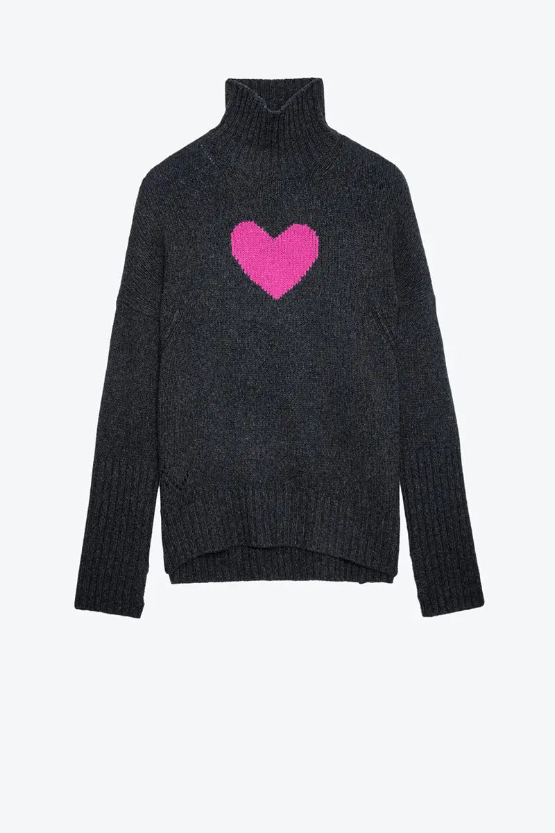 Small niche high neck front short back long heart knitted sweater eprolo