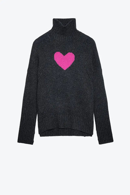 Small niche high neck front short back long heart knitted sweater eprolo