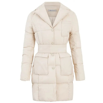 Medium Length Temperament Slim Down Jacket Women's New Suit Collar Waist Cotton Jacket eprolo