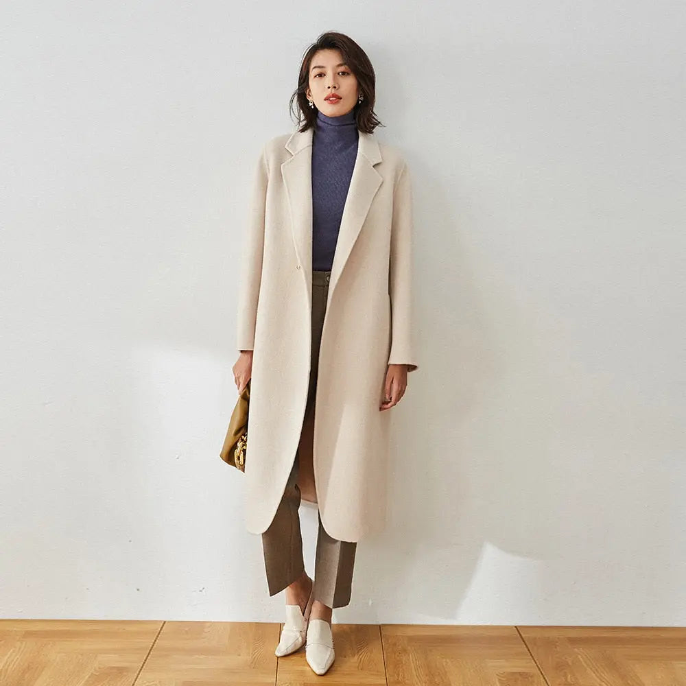 Autumn And Winter Straight Lapel Simple Belt Chain Long Reversible Wool Coat Wool Coat eprolo