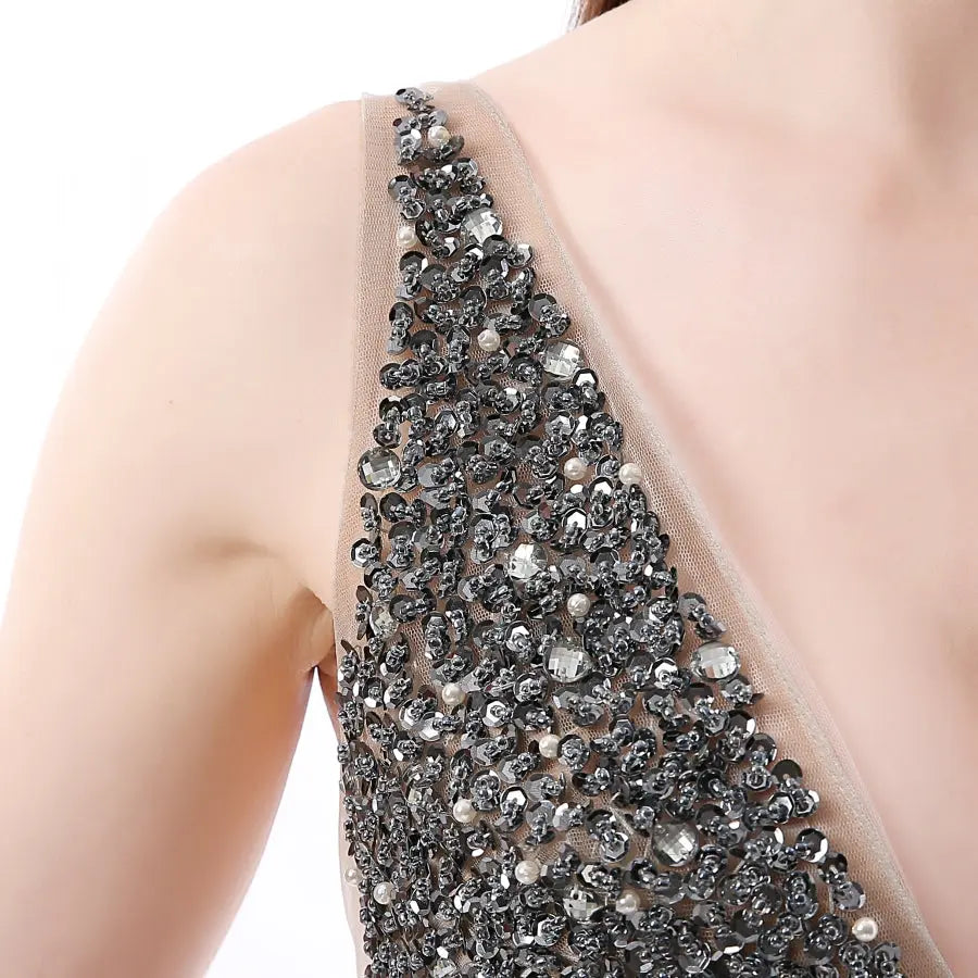 Sexy Side Split Prom Dresses  Deep V-Neck Backless Beads Crystal Party Gowns Sleeveless Sweep Train Cheap Tulle Party Dress eprolo