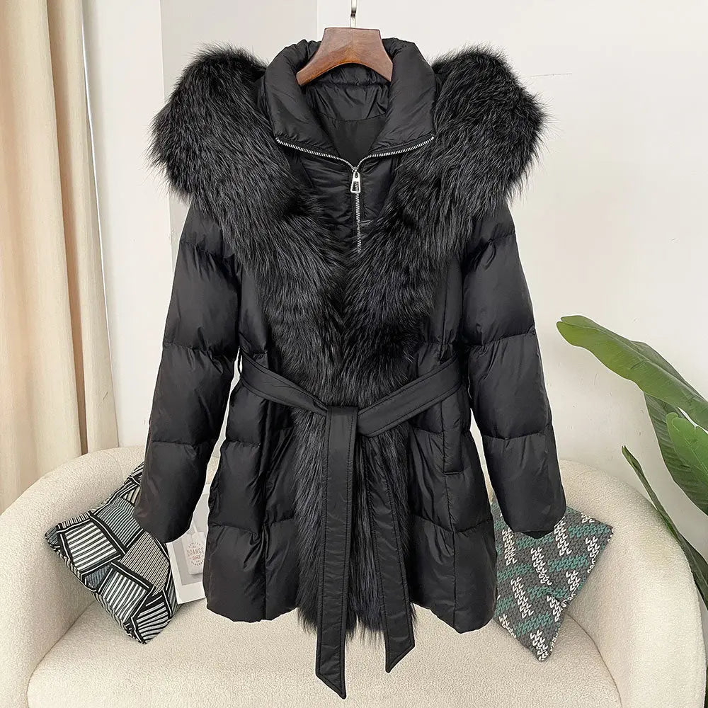 Hooded down jacket women's fox fur collar eprolo