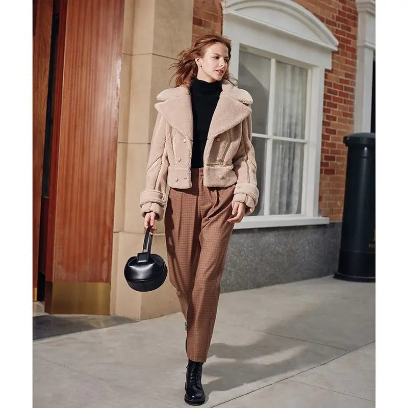 Lapel Warm Locomotive Fur One-Piece Lamb Wool Coat In Winter eprolo