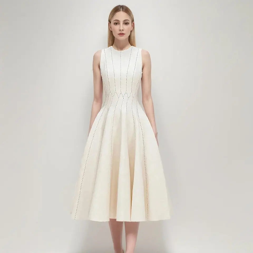 French high-end three-dimensional voluminous waist cinched long skirt with striped temperament slimming sleeveless dress eprolo